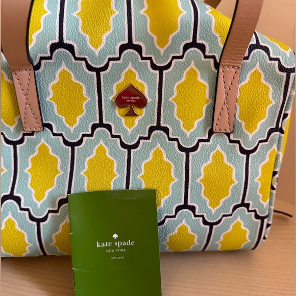 Kate Spade Cabana Tile Damien Bright Blue Green Graphic Satchel Rare - Picture 6 of 15